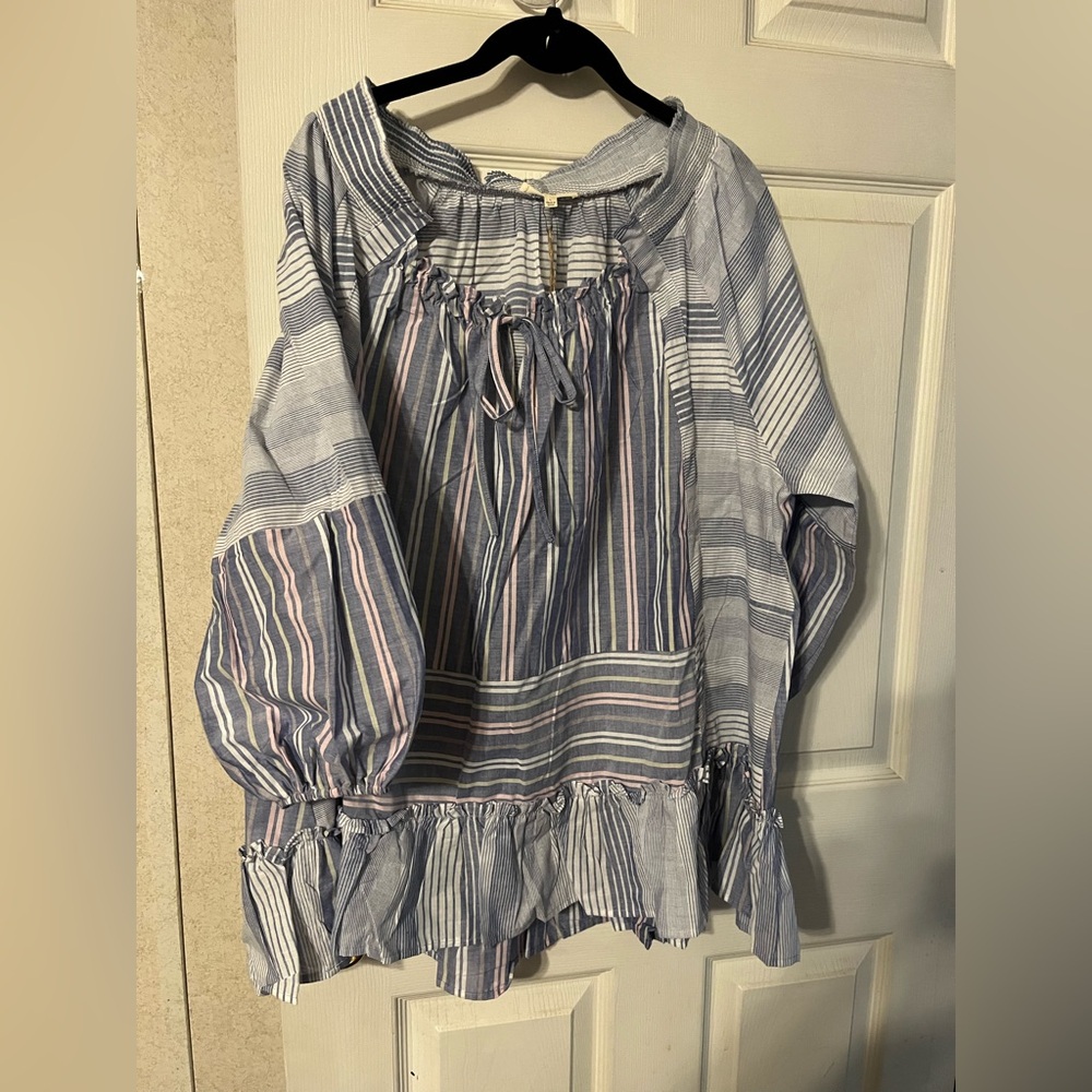 Easel Blue and White Striped Blouse